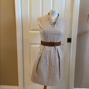 Cute vintage cotton cream tan sleeveless dress, 40